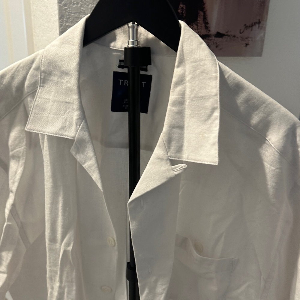 TRS White Short-Sleeve Linen Casual Button-Down Shirt - Picture 2 of 4